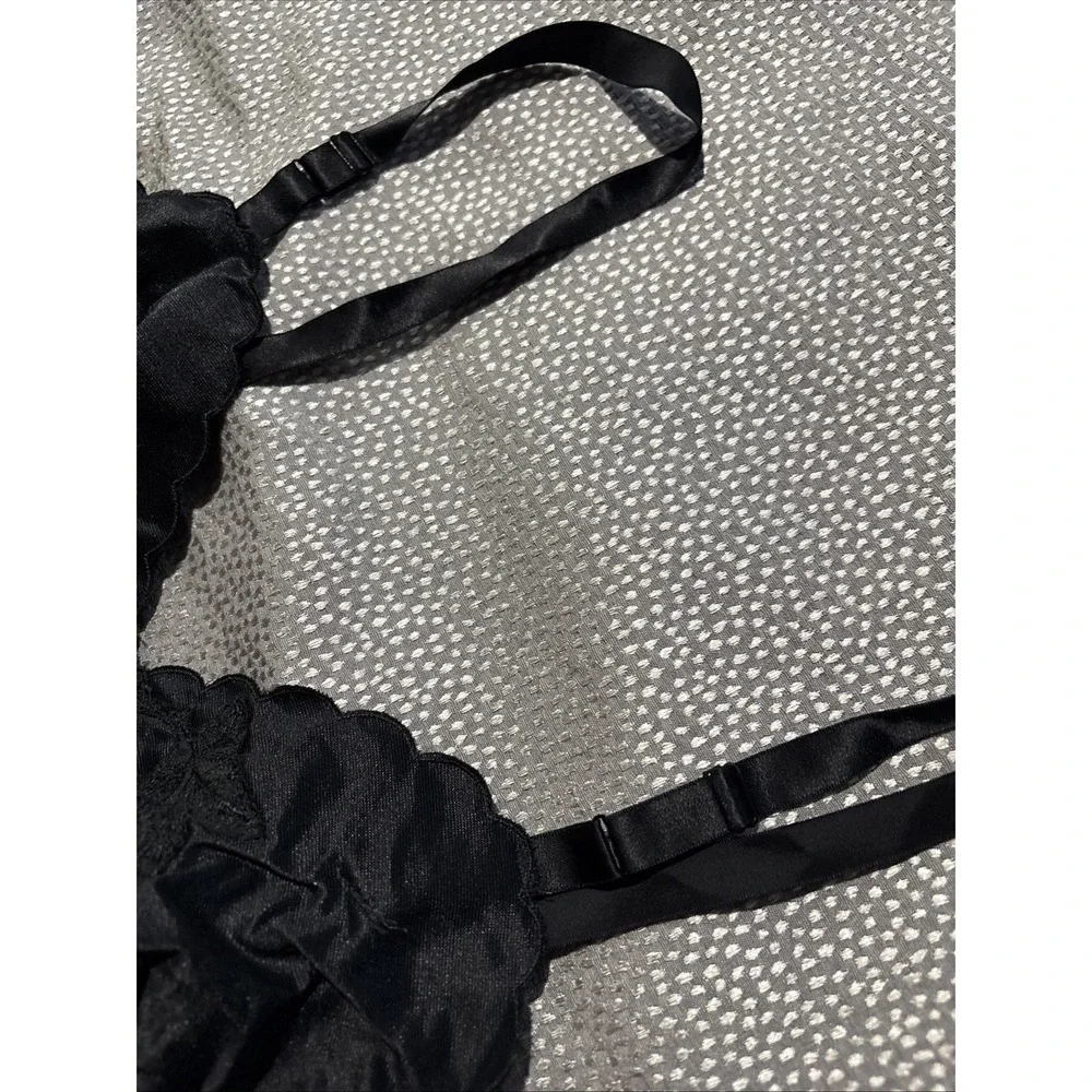 Vintage Shadowline Full Slip Dress Size 36 Black Nightie Sexy Nylon Peplum Trim